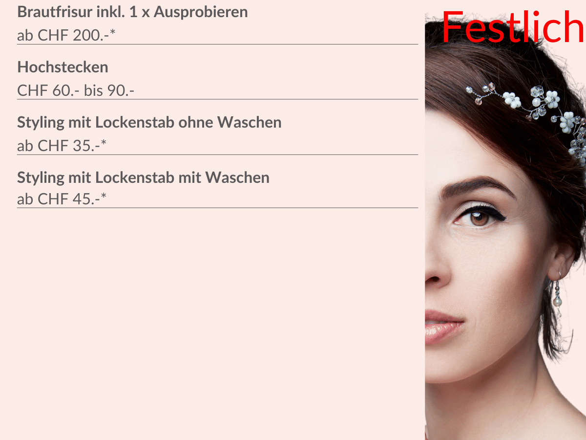 Suchen Sie einen Coiffeuer in Frauenfeld für festliche Frisur, Brautfrisur, Hochsteckfrisuren? Capriccio Coiffure